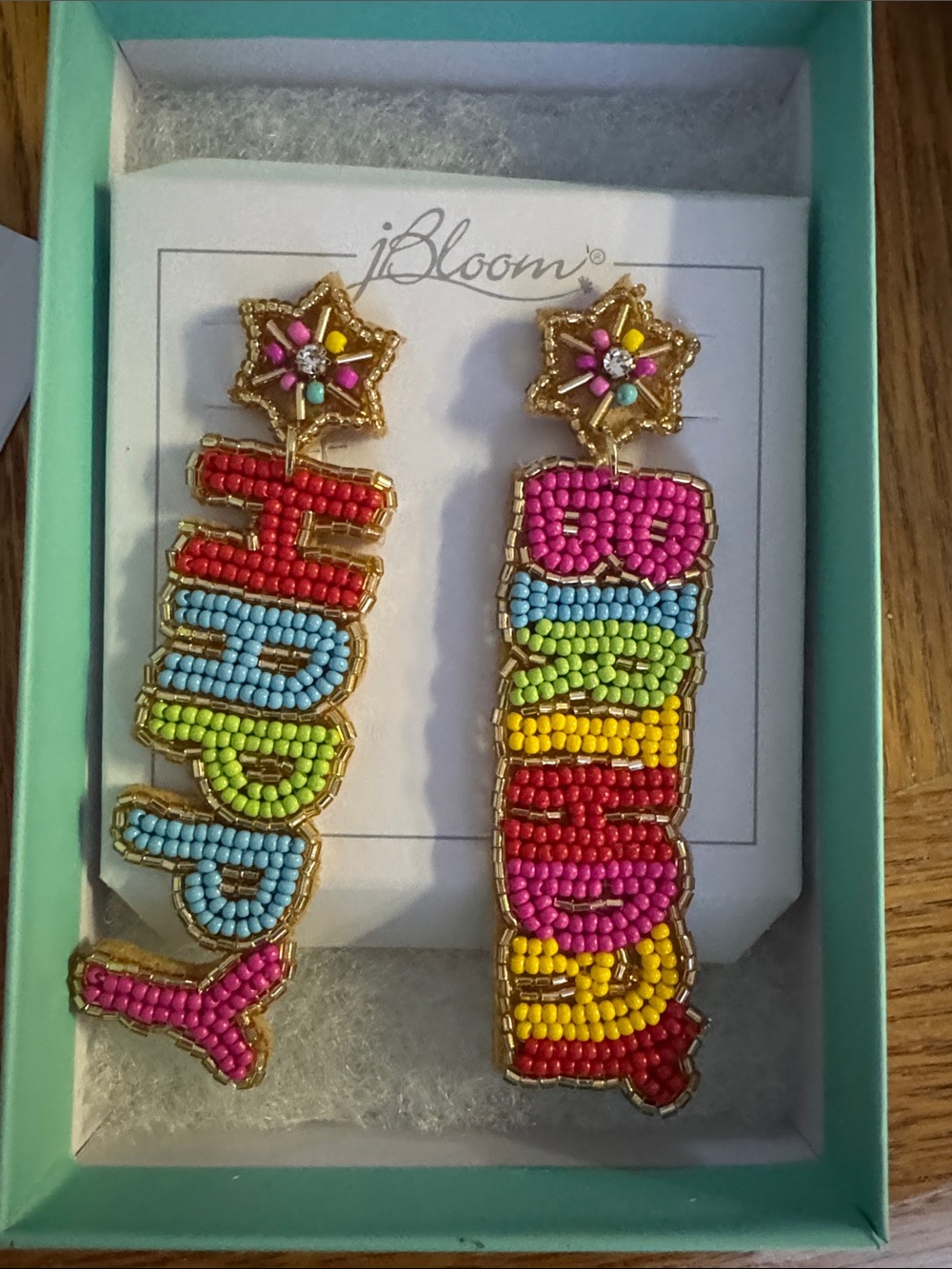 bloom Multicolor Beaded Star Happy Birthday Statement Earrings